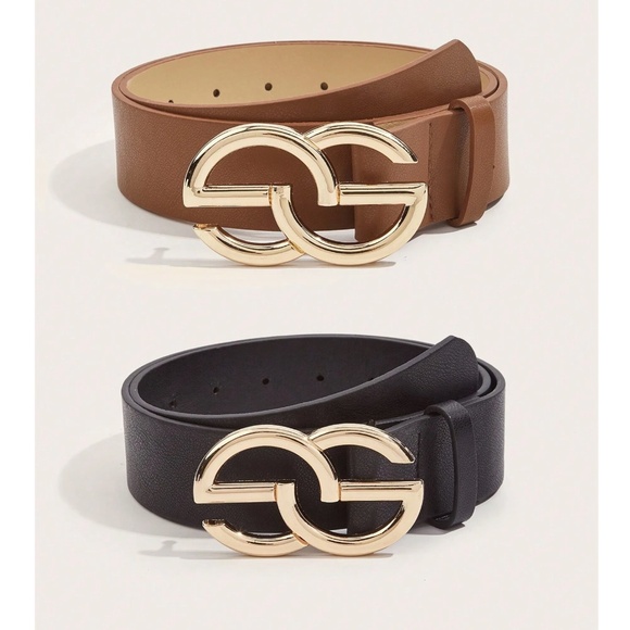 Accessories - Classic Vegan Leather Gold Tone Buckle Belt Set